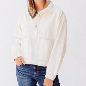 No Less Than Kelly White Cotton Denim Pullover Size Large